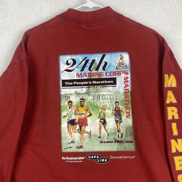 Vintage 90s Marina Corps Marathon USMC Shirt Mens Extra Large Red Long Sleeve - Picture 4 of 10